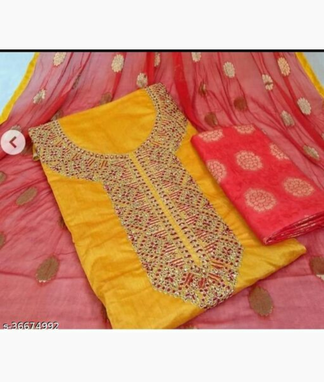 Stylish Chanderi Cotton Embroidery Suit Dress Material